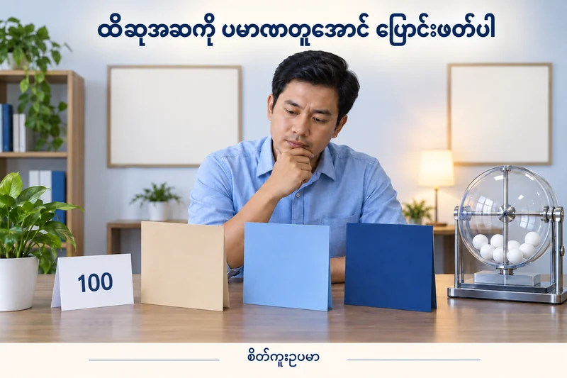 ထီပေးချေအဆကို ပမာဏတူ၊ မူလကြေးတူအောင် ပြောင်းဖတ်ပါ — စိတ်ကူးထီဆိုင်ရာ သရုပ်ဖော်ပုံ။